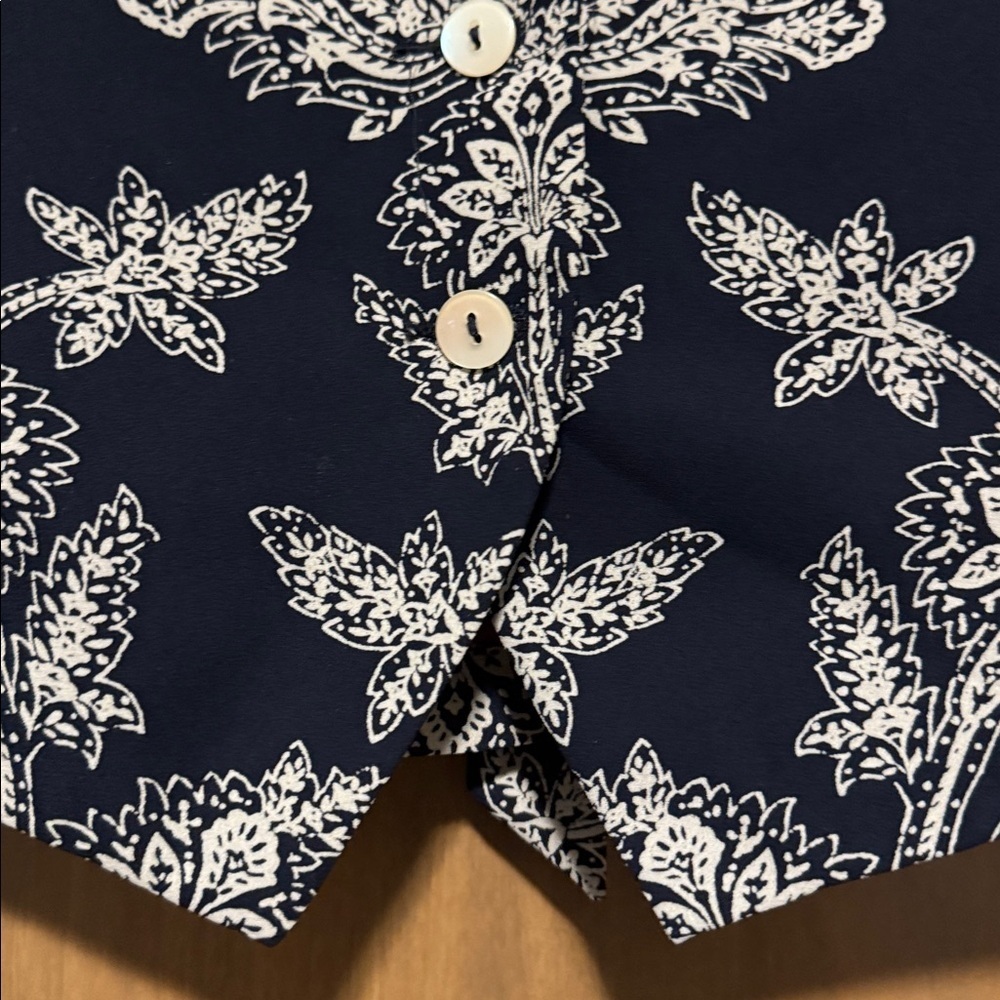 VTG Liz Claiborne Collection Womens M button down Paisley Vest Top Navy/Cream - Picture 3 of 8